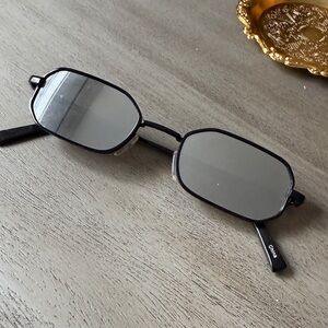 Free People Mirrorball Black Rectangular Sunglasses